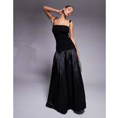Alexa Satin Shoulder Tie Maxi Dress - Black