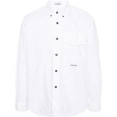 Stone Island Men Shirts Stone Island Logo Embroidered Cotton Shirt - White