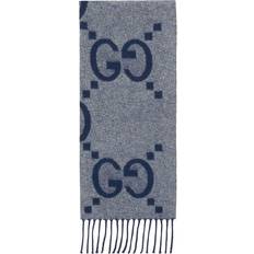 Gucci Men Scarfs Gucci GG-Pattern Fringed Scarf - Cashmere/Blue