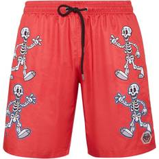 Philipp Plein Men Swimwear Philipp Plein Skeleton-Print Swim Shorts - Red