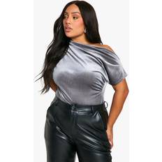 Womens Plus Velvet Asymmetric Bodysuit - Grey