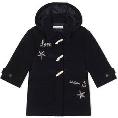 Sequin Detail Embroidered Duffle Coat - Black