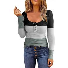 Lino Blusas Crew Neck Long Sleeve Blouse - Light Grey