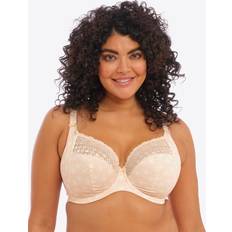 Yellow Bras Plus Size Solid Patterned Lace Plunge Bra - Beige