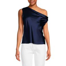 Organic Fabric Blouses One Shoulder Satin Top - Navy