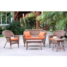 Orange Outdoor Lounge Sets ProPation 5 Piece Honey Wicker Conversation Outdoor Lounge Set