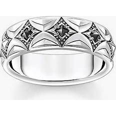 Black Rings Thomas Sabo Womens 925 Blackened Silver Sterling-silver and Zirconia Band Ring 64mm