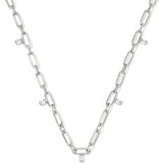 Kendra Scott Silver Plated Necklaces Kendra Scott Cecelia Silver Crystal Chain Necklace in White Crystal Crystal/Metal Rhodium (OS)