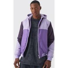 Bomber Jackets - Purple boohooMAN Colour Block Hooded Padded Bomber Jacket - Purple