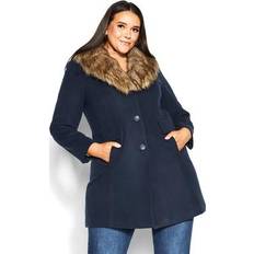 Avenue Outerwear Avenue Plus Size Faux Wool Long Coat - Navy