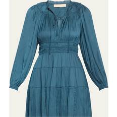 Ulla Johnson Long-Sleeve Satin Mini Dress - Neptune