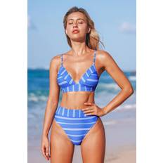 Gestreept Badpakken Striped V-Neck Bikini Top and Cheeky Bottoms Set - Blue Base Space Dyed Wlurex