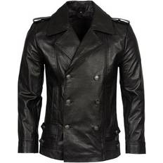 Infinity Leather Military Peacoat - Black