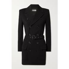 Coats Saint Laurent Belted Double-breasted Wool-blend Jersey Trench Coat - Black