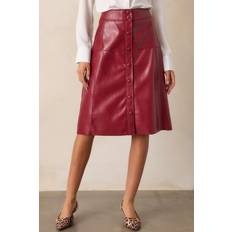 Midikjolar - Röda Faux Leather Midi Skirt - Burgundy