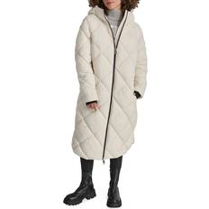 Clothing DKNY Missy Diamond Quilted Longline Puffer Coat - Pearl