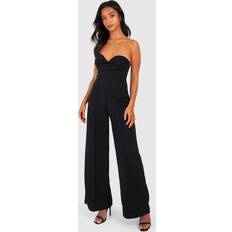 Faux Fur - Women Jumpsuits & Overalls boohoo Petite Sweetheart Neckline Draped Jumpsuit - Black