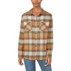 Brown - Women Shirts Re-Form Flannel Long Sleeve Shirt - Tannin Plaid