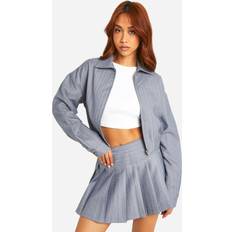 Boohoo Women Jackets boohoo Premium Pinstripe Relaxed Fit Bomber Jacket - Grey