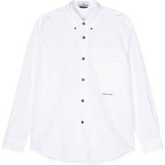 Stone Island Men Shirts Stone Island Logo Print Cotton Linen Shirt - White