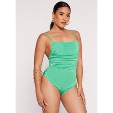 Gröna Bodys Womens Square Neck Low Back Bodysuit - Green