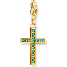 Emerald Charms & Pendants Thomas Sabo Gold-plated Charm Pendant Cross - Yellow Gold/Green