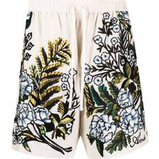 Amiri Shorts Amiri Floral Embroidered Linen Track Shorts - Brown