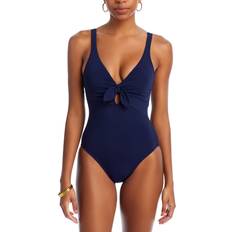 Robin Piccone Ava Plunge Neck Tie-Front Swimsuit - Navy