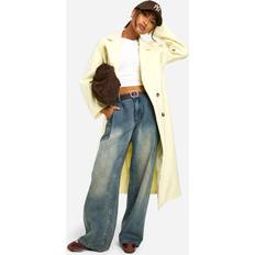 Women - Yellow Coats boohoo Double Breasted Longline Coat - Yellow