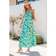 Green - Woman Dresses Floral Print Cami Maxi Dress - Green/Multi