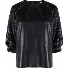 Herren - Polyester Blusen Karl Lagerfeld Vegan Leather Pleated-Sleeve Top - Black