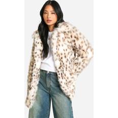 boohoo Petite Snow Leopard Faux Fur Coat - Beige