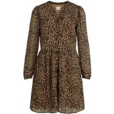 Vila Clothing Vila Leopard Print Long Sleeve V-Neck Dress - Brown