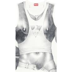 Slim - Unisex Sweatere Diesel Top Dame Langærmet Skjorte D-Metalplade - Hvid