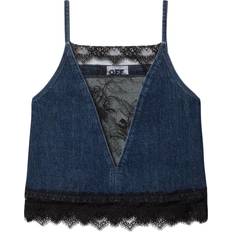 Rayon Bluse Off-White Lace Detailing Top - Blue