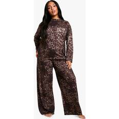 Brown - Women Sleepwear boohoo Women's Plus Leopard Pants - Multi