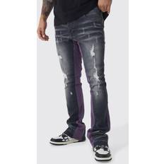 boohoo Mens Charcoal Skinny Stretch Gusset Detail Flared Jeans