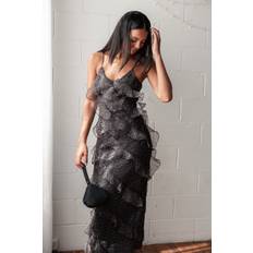 Good American Long Dresses Good American Women's Ruffle Slip Maxi Dress - Black