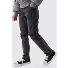 boohooMAN Slim Flared Ripped Jeans - Black