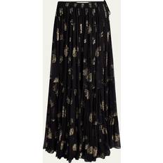Chloe Long Metallic Roses Lacquard Skirt - Black
