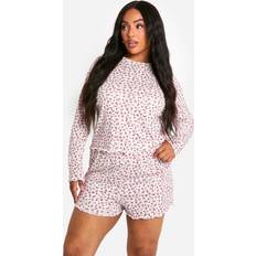 Man - Roze Nachtkleding Plus Ditsy Print Top & Short Set - Pink