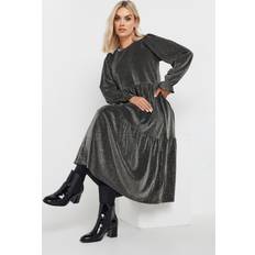 Silver Dresses Yours Curve Silver Metallic Tiered Midi Dress - Silver
