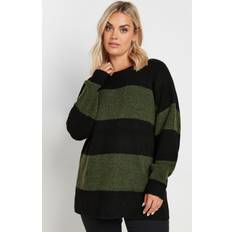 Green - Women Jumpers Yours Curve Khaki Green Striped Knitted Jumper - Light Khaki
