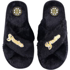 Faux Fur Slides Foco Women's Boston Bruins Script Cross Slide Slippers - Black