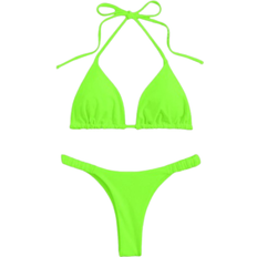 M - Women Bikini Sets Shein Sommer Strand Neon Halfter Bikini Set - Einfarbige