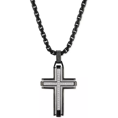 Mens diamond cross necklace Esquire Men's Two Tone Stainless Steel & 0.16 TCW Diamond Cross Pendant Necklace neutral