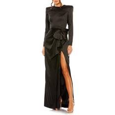 Mac Duggal Clothing Mac Duggal Satin Bow Long Sleeve Column Gown