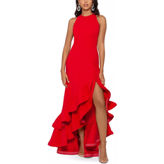 Red Dresses Betsy & Adam Ruffle Halter Crepe Gown