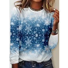 Round Shirts Snowflake Christmas Casual Ombre Long Sleeve Shirt