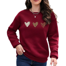 Leopard - Women Jumpers Shein Women's Heart Round Neck Long Sleeve Sweatshirt